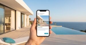 Facebook Ads for beginners: property ad for a Costa del Sol villa on a smartphone